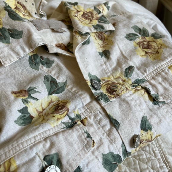 Vintage ESPRIT Sport 80s 90s Floral Rose Print Linen Cotton Blend Jacket size M - Picture 8 of 11